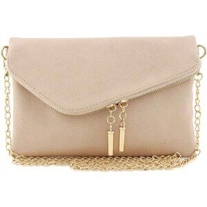 Envelope Wristlet Clutch Crossbody Bag with Chain Strap (Nude) One Size